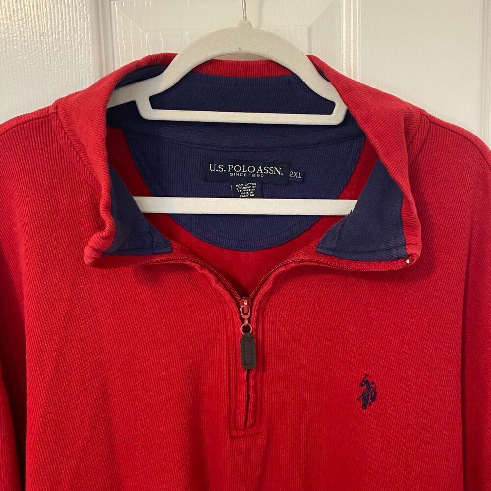 U.S. Polo Assn. Quarter Zip Sweater 100% Cotton Red Men's 2XL - Picture 8 of 11